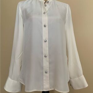 J.CREW ladies classic cupro-blend button up shirt w/ jewel buttons Size 4 VGUC++